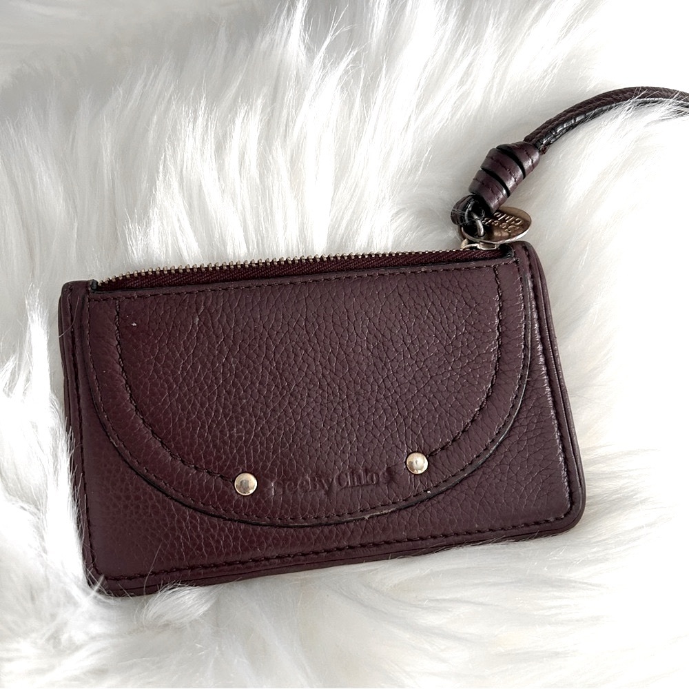 See by Chloe Olga coin purse card holder zip wallet maroon leather